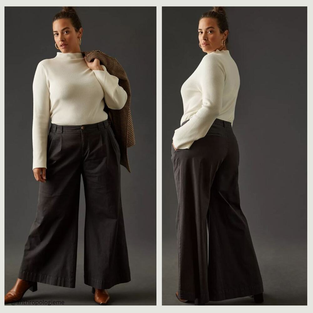 Anthropologie Mid-Rise Pleated Black Trousers 18W - New Plus